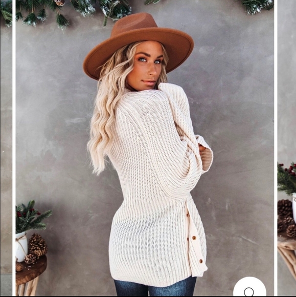 LN White Vici Sweater Button Crew S - Picture 3 of 8